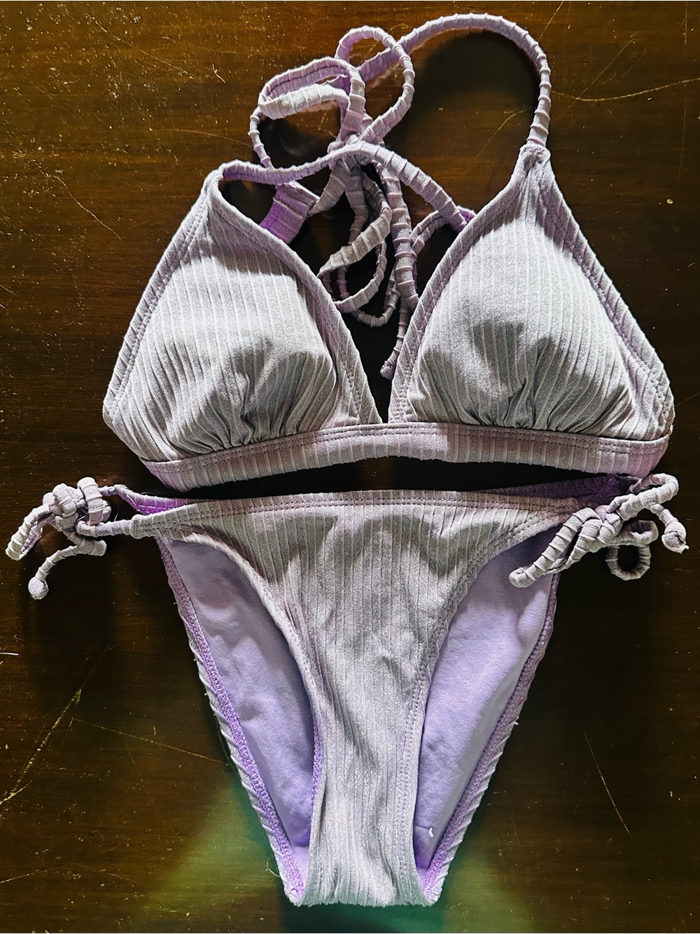 Women’s Xhilaration Lavender Ribbed Triangle Bikini Two-Piece Set
